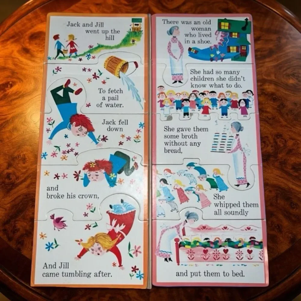 Vintage 1966 Whitman 4 Big And Easy Mother Goose 5-Piece Puzzles Western Pub Co.